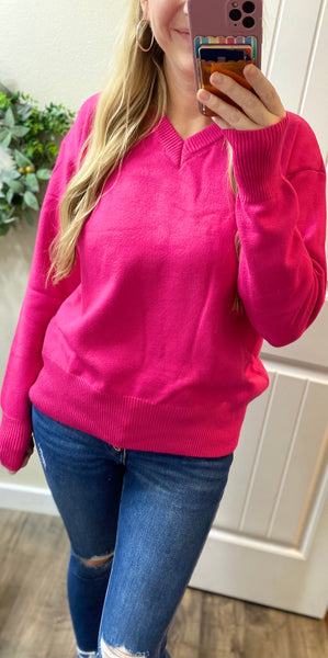 Pink V Neck Soft Sweater