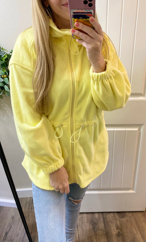 Oversized Cinch Yellow Fleece Jacket