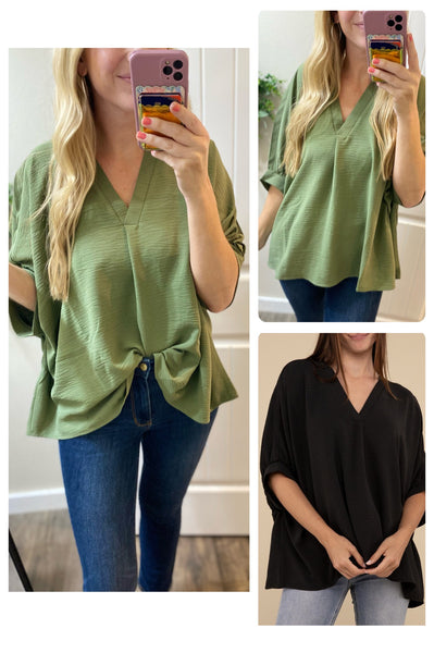 Woven Puff 1/2 Sleeve Blouse