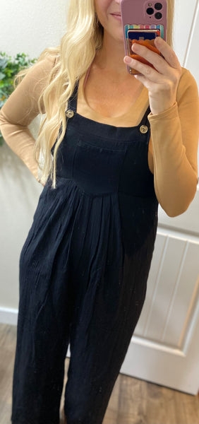 Black Wide Leg Overalls