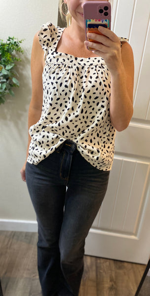 Ivory Dot Bow Back Sleeveless Blouse