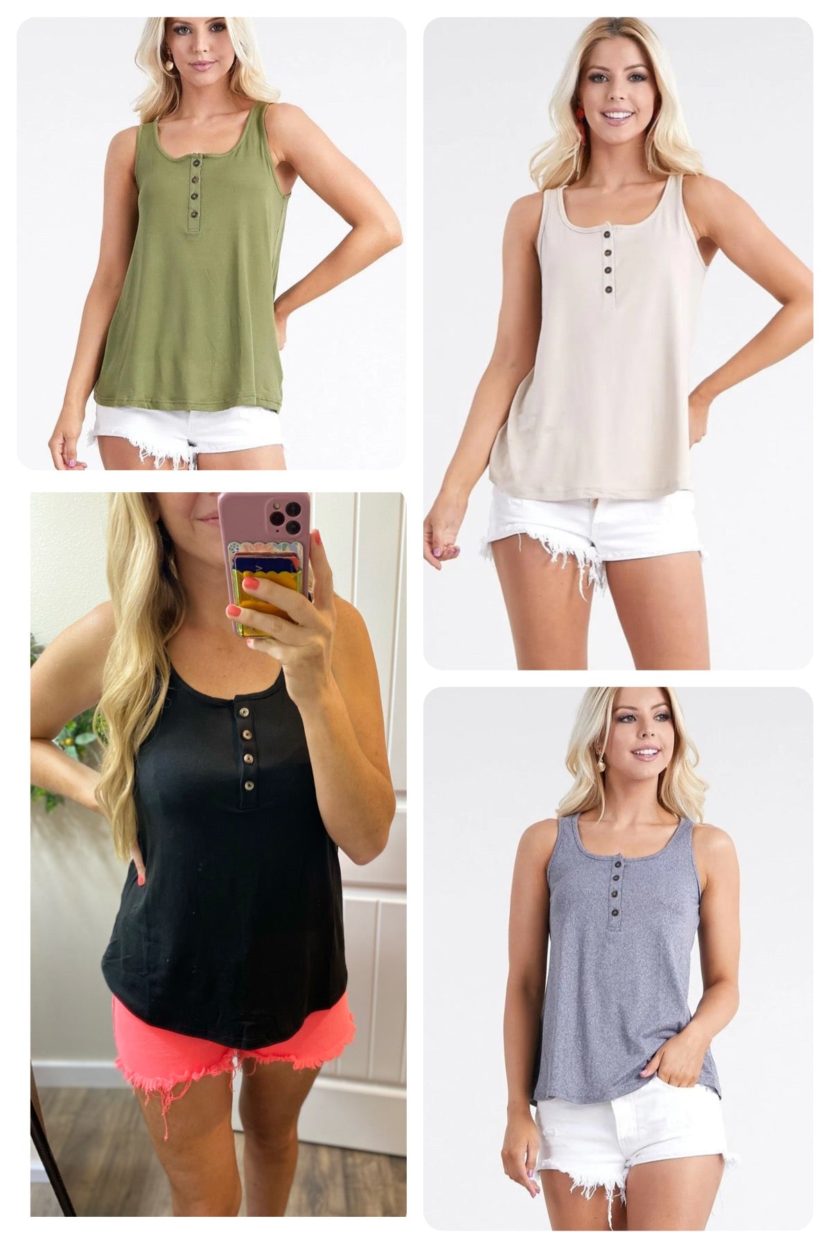 Button Sleeveless Tops