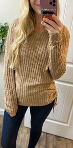 Ribbed Ruched Side Long Sleeve Top