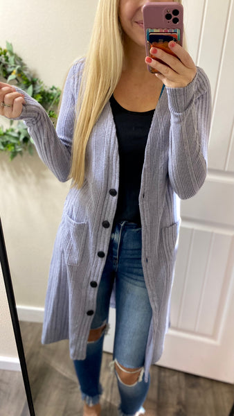 Ribbed Pocket Long Cardigan