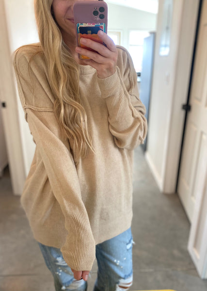 Melange Oversized Hi-Low Pocket Sweater