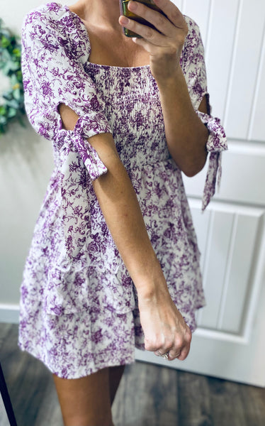 Purple Floral Ruffle Dress