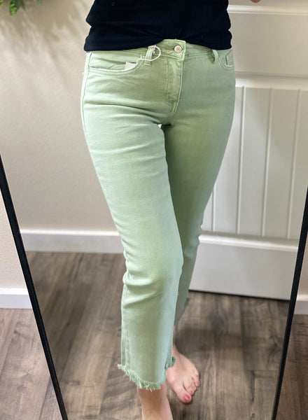 Vervet Mint Fray Hem Cropped Denim