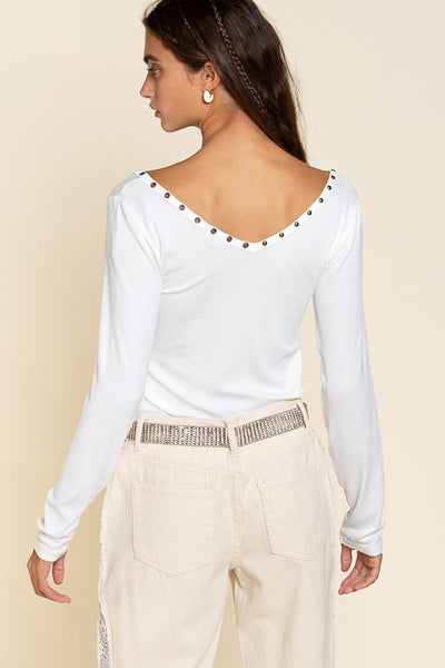 Sale!! POL Studded Detail Ribbed Long Sleeve