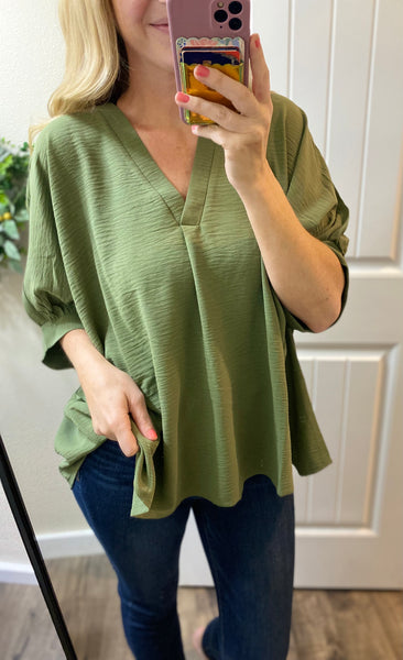 Woven Puff 1/2 Sleeve Blouse