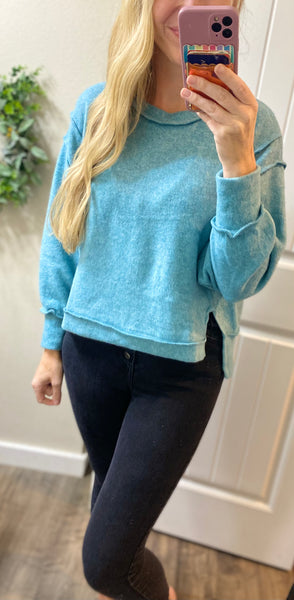 Dusty Teal Brushed Melange Hacci Crop Sweater