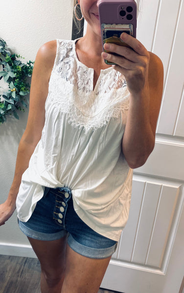 Sale! White Lace Detail Sleeveless Top