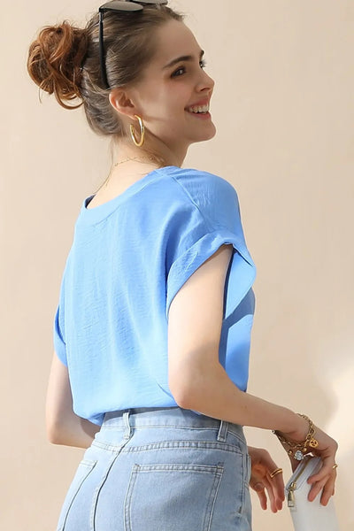 V Rolled Sleeves Blouse
