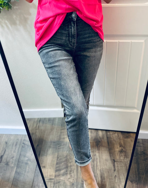 Judy Blue High Rise Stone Wash Slim Jeans in Gray