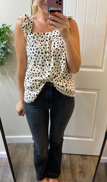 Ivory Dot Bow Back Sleeveless Blouse