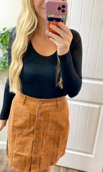 Camel Button Up Corduroy Skirt