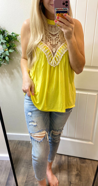 Yellow Crochet Neck Tank