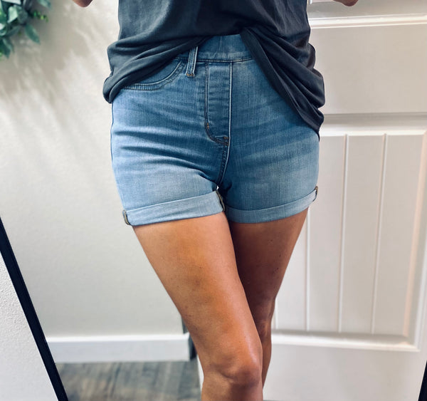 Judy Blue Midwash Pull On Denim Shorts