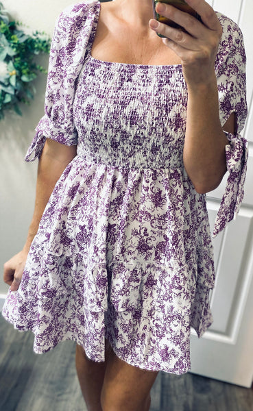 Purple Floral Ruffle Dress