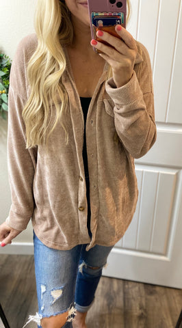 Chenille Button Shacket in Mocha