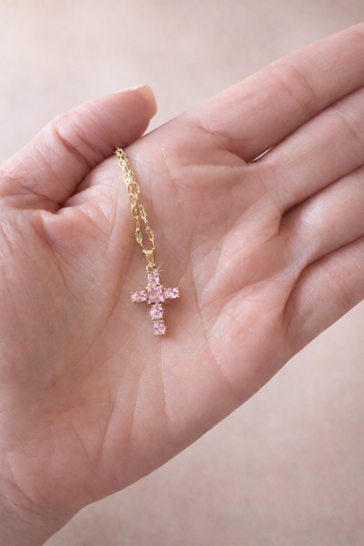 Blush Cross Pendant Necklace- 18”