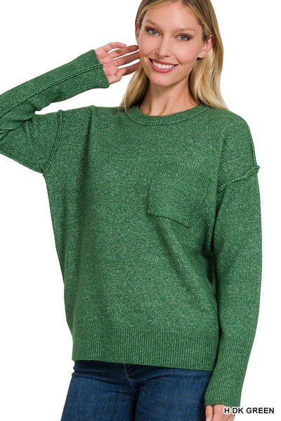 Melange Hi-Low Round Neck Sweater