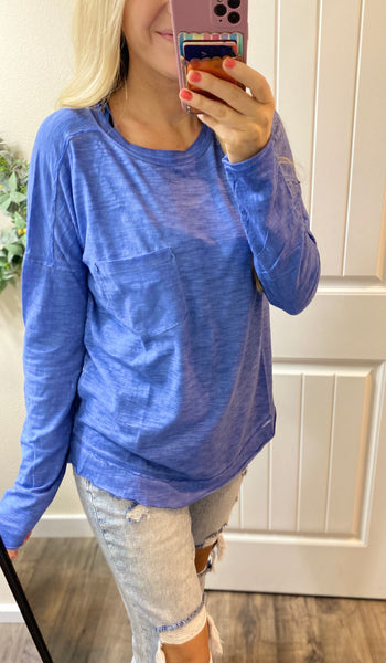 Blue Boatneck Long Sleeve Top
