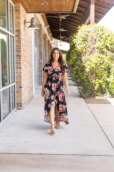 Black Floral Hi-Low Dress