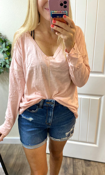 Blush Exposed Seam V-neck Long Sleeve