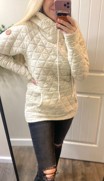 White Geometric Quilted Hoodie