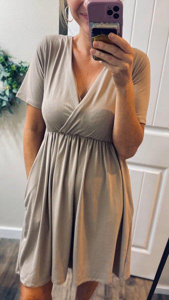 Brushed Hacci Faux Wrap Dress