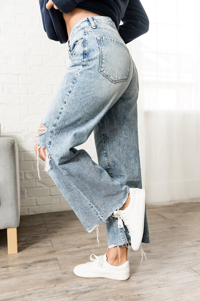 Ampersand Ave Distressed Wide Leg Denim