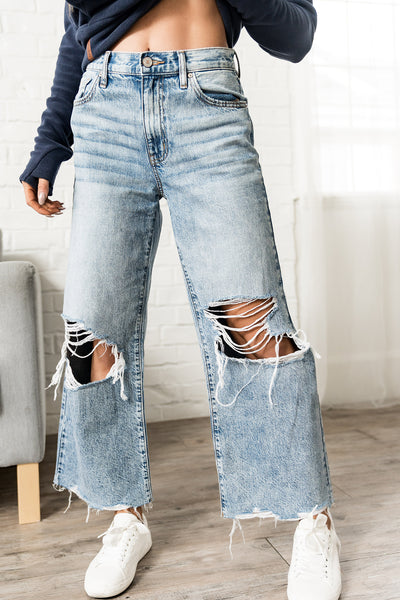 Ampersand Ave Distressed Wide Leg Denim