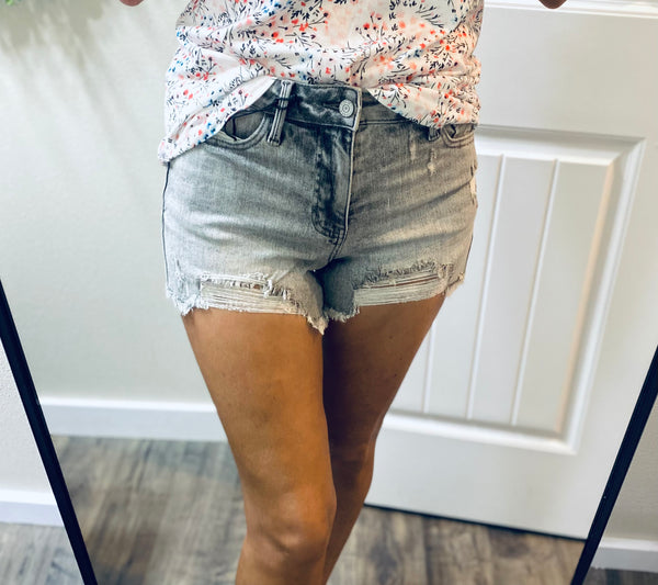 Judy Blue Grey Wash Distressed Shorts