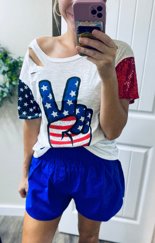 Peace Out Glitter Distressed Tee