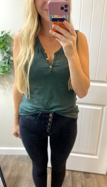 Evergreen Ribbed Button Henley Tank