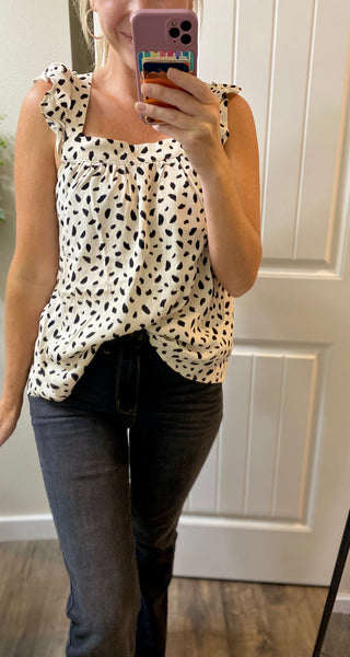 Ivory Dot Bow Back Sleeveless Blouse
