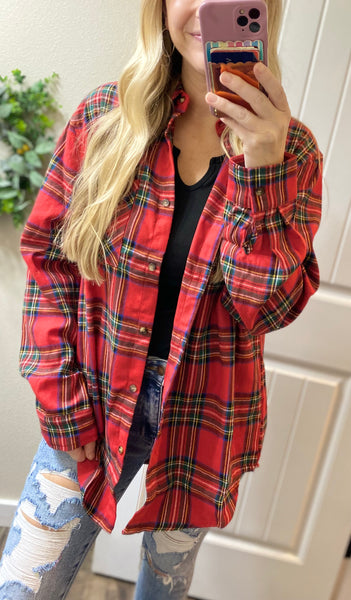 Red Christmas Plaid Button Up