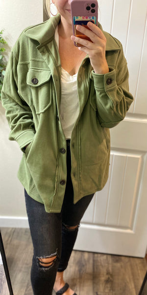 Olive Fleece Shacket