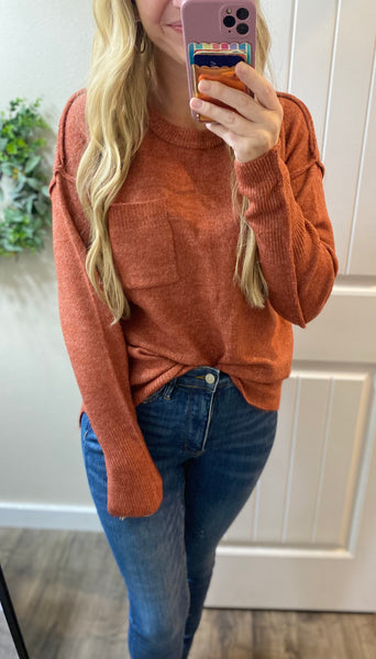 Heather Rust Melange Hi-Low Round Neck Sweater