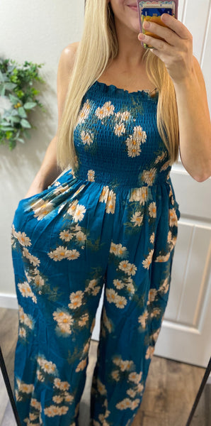 Teal Floral Jumpsuit