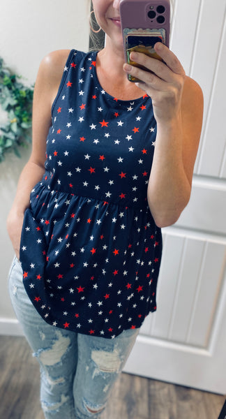 Navy Star Sleeveless Top