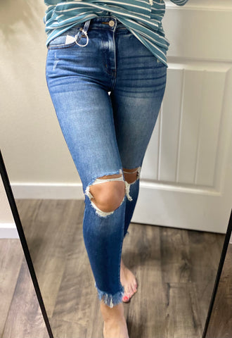 Kancan Distressed Hem/Knee Darkwash Denim