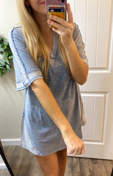 Mineral Wash V Notch T-Shirt Dress