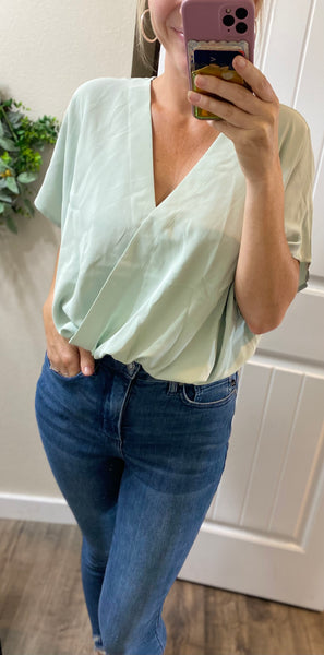 Light Sage Dolman Sleeve Bodysuit Blouse