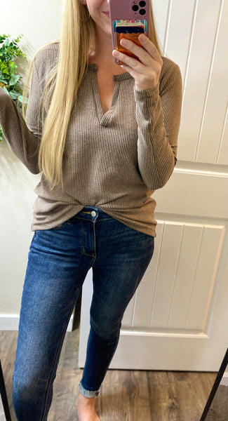 Melange Waffle V Long Sleeve