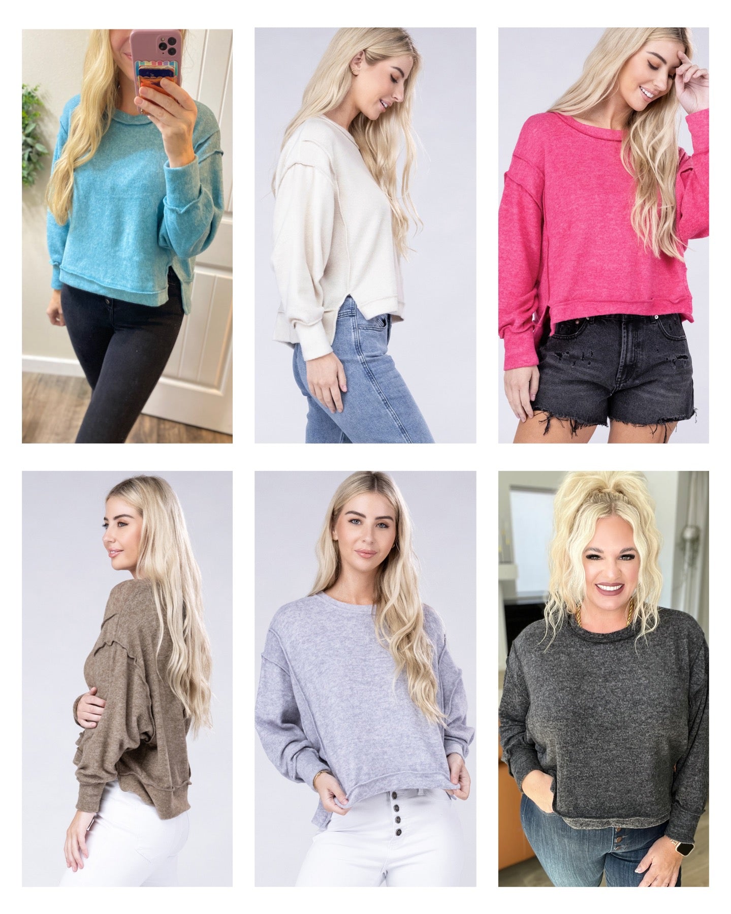 Brushed Hacci Melage Crop Sweaters