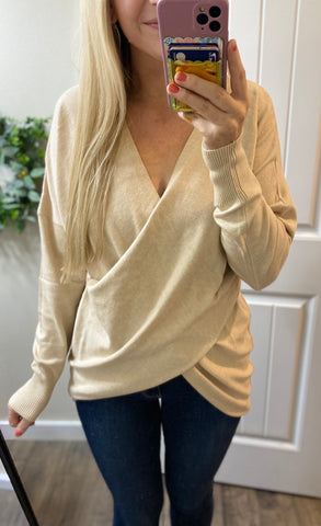 Oversized Beige Cross Front Sweater