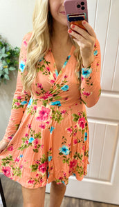 Coral Floral Dress with Built in Shorts