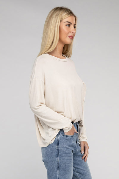 Ribbed Pocket Dolman Sleeve Top