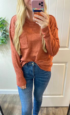Heather Rust Melange Hi-Low Round Neck Sweater